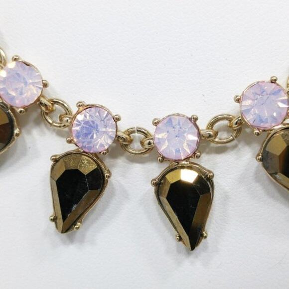 Pink Faux Opal Gold Rhinestone Necklace, Beautiful Bling, Mythologie, 21 Inches - Picture 2 of 8